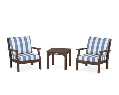 Martha Stewart by POLYWOOD® Chinoiserie 3-Piece Deep Seating Set in Mahogany / Cabana Stripe Sky Blue