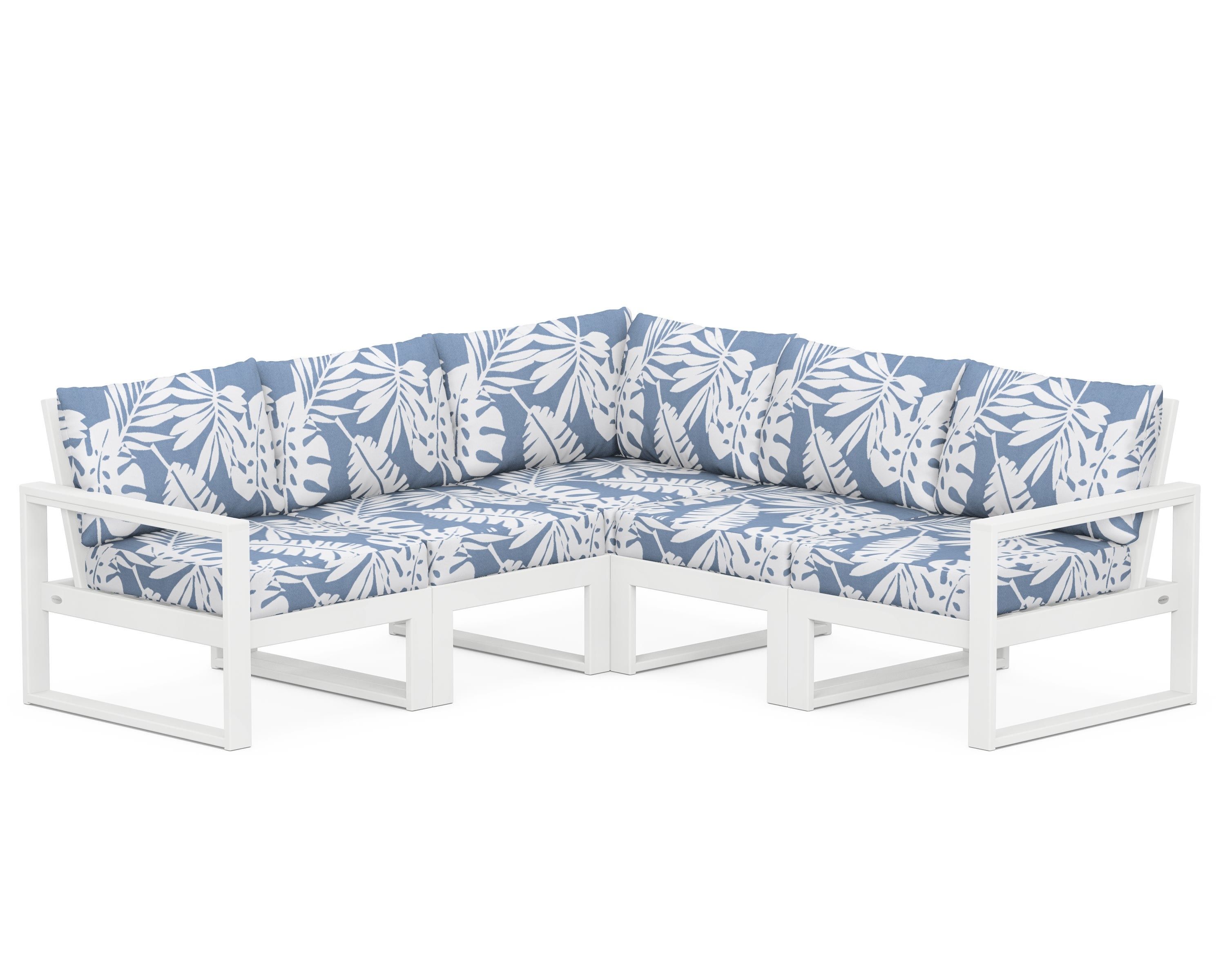 POLYWOOD® EDGE 5-Piece Modular Deep Seating Set in White / Leaf Sky Blue
