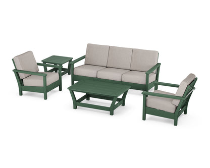 POLYWOOD® Harbour 5-Piece Deep Seating Set in Green / Weathered Tweed
