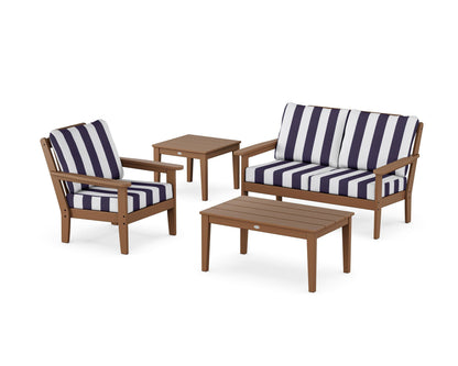 Country Living Wovendale 4-Piece Deep Seating Set in Teak / Cabana Stripe Navy