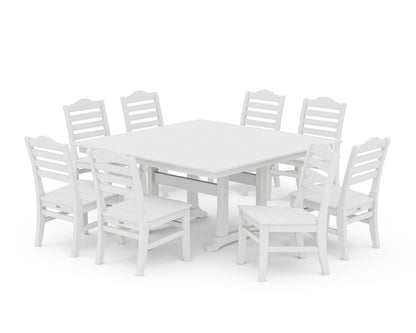 POLYWOOD® Savannah Side Chair 9-Piece Square Farmhouse Dining Set with Trestle Legs in White