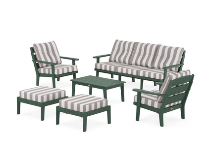 POLYWOOD® Lakeside 6-Piece Lounge Sofa Set in Green / Cabana Stripe Grey Mist
