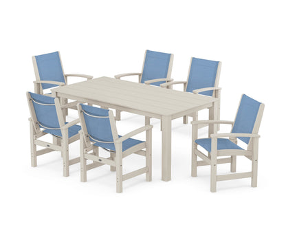 POLYWOOD® Coastal 7-Piece Parsons Dining Set in Sand / Poolside Sling