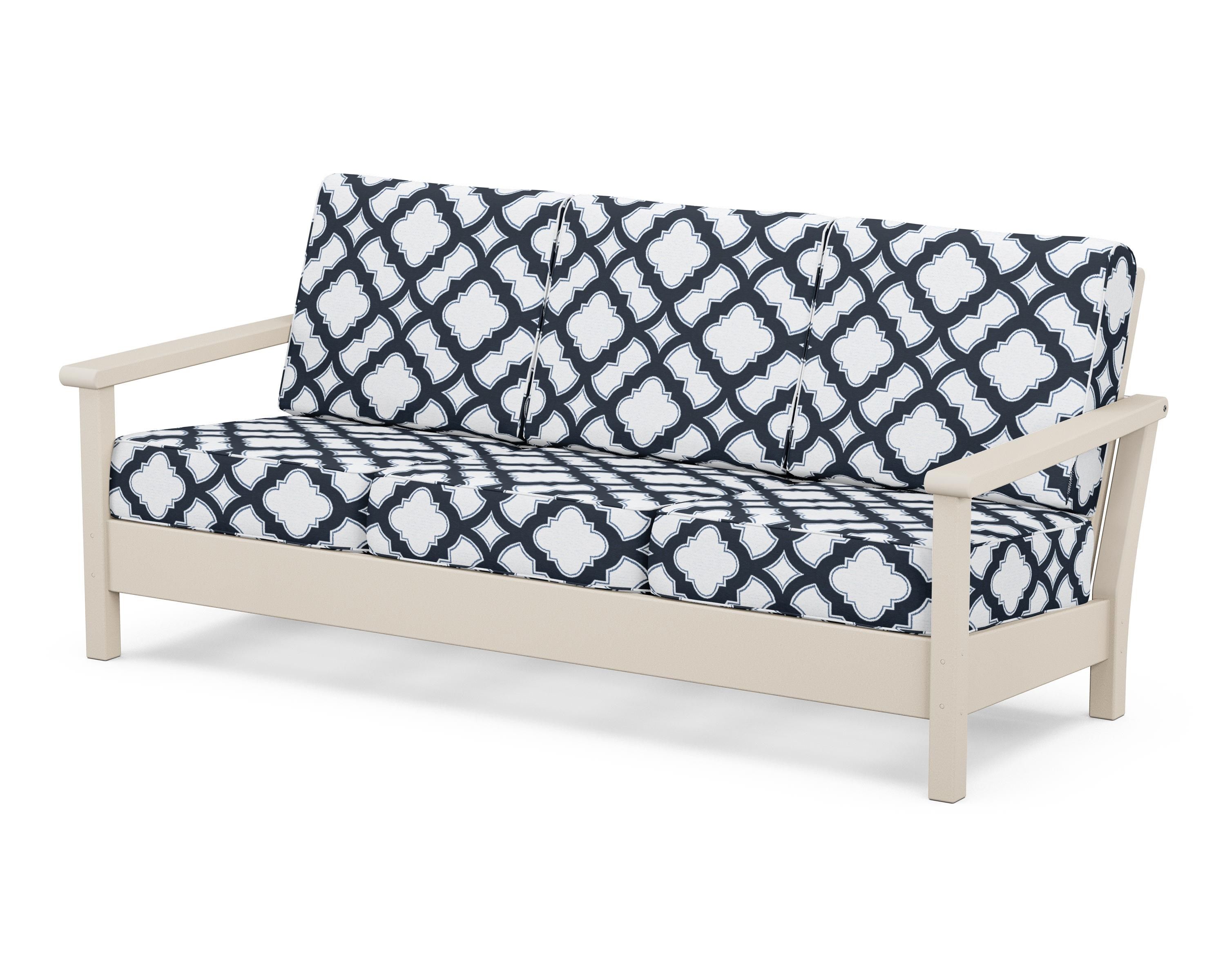 POLYWOOD® Harbour Deep Seating Sofa in Sand / Trellis Marine Indigo
