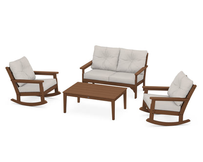 POLYWOOD® Vineyard 4-Piece Deep Seating Rocking Chair Set in Teak / Cast Ash