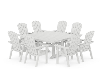 POLYWOOD® Nautical Curveback Adirondack 9-Piece Square Dining Set with Trestle Legs in White