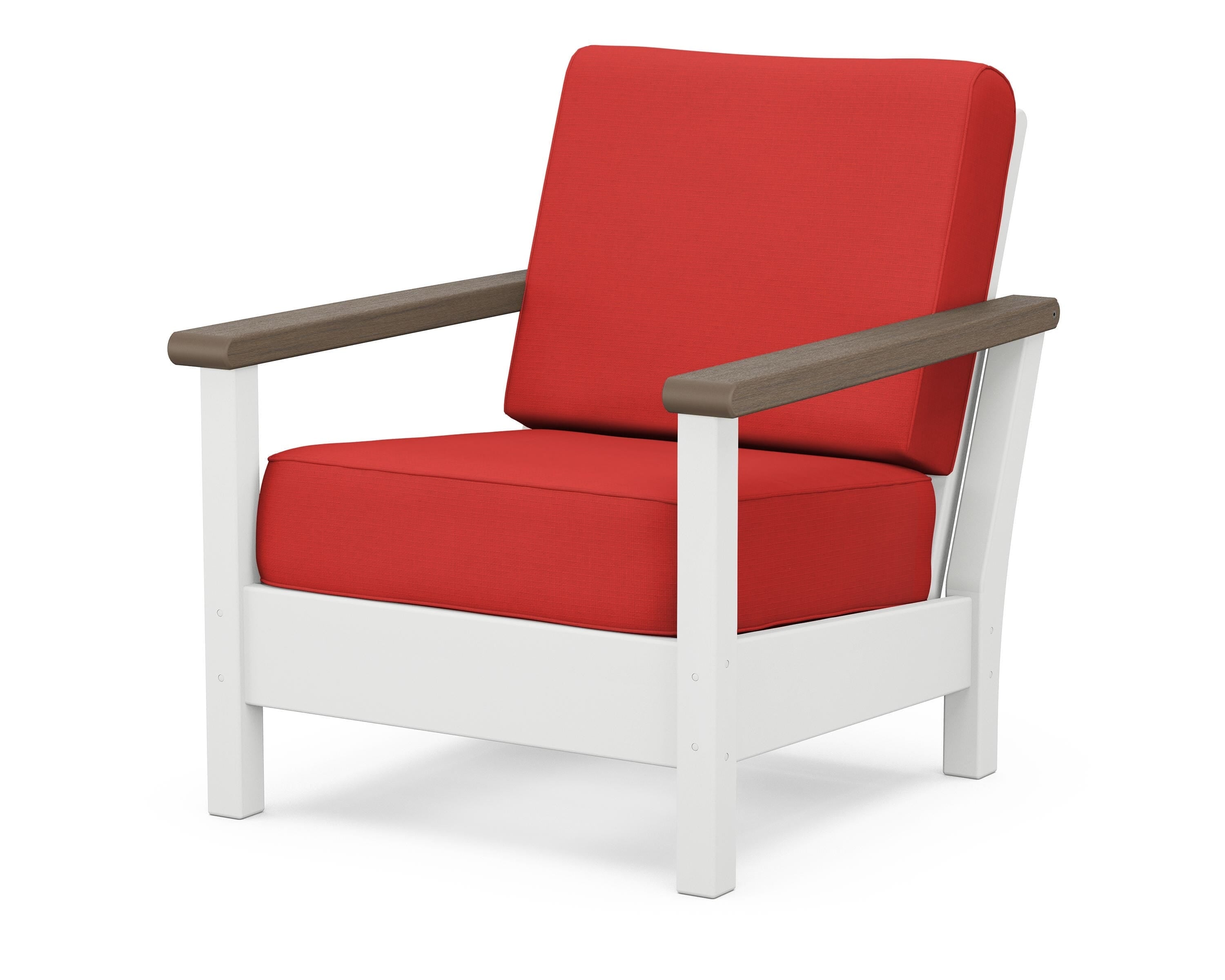 POLYWOOD® Harbour Deep Seating Chair in White / Kona / Crimson Linen