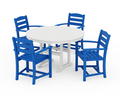 POLYWOOD® La Casa Café 5-Piece Round Farmhouse Dining Set in Pacific Blue / White