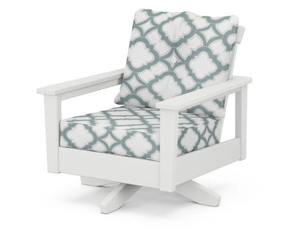 POLYWOOD® Prescott Deep Seating Swivel Chair in White / Trellis Glacier Spa