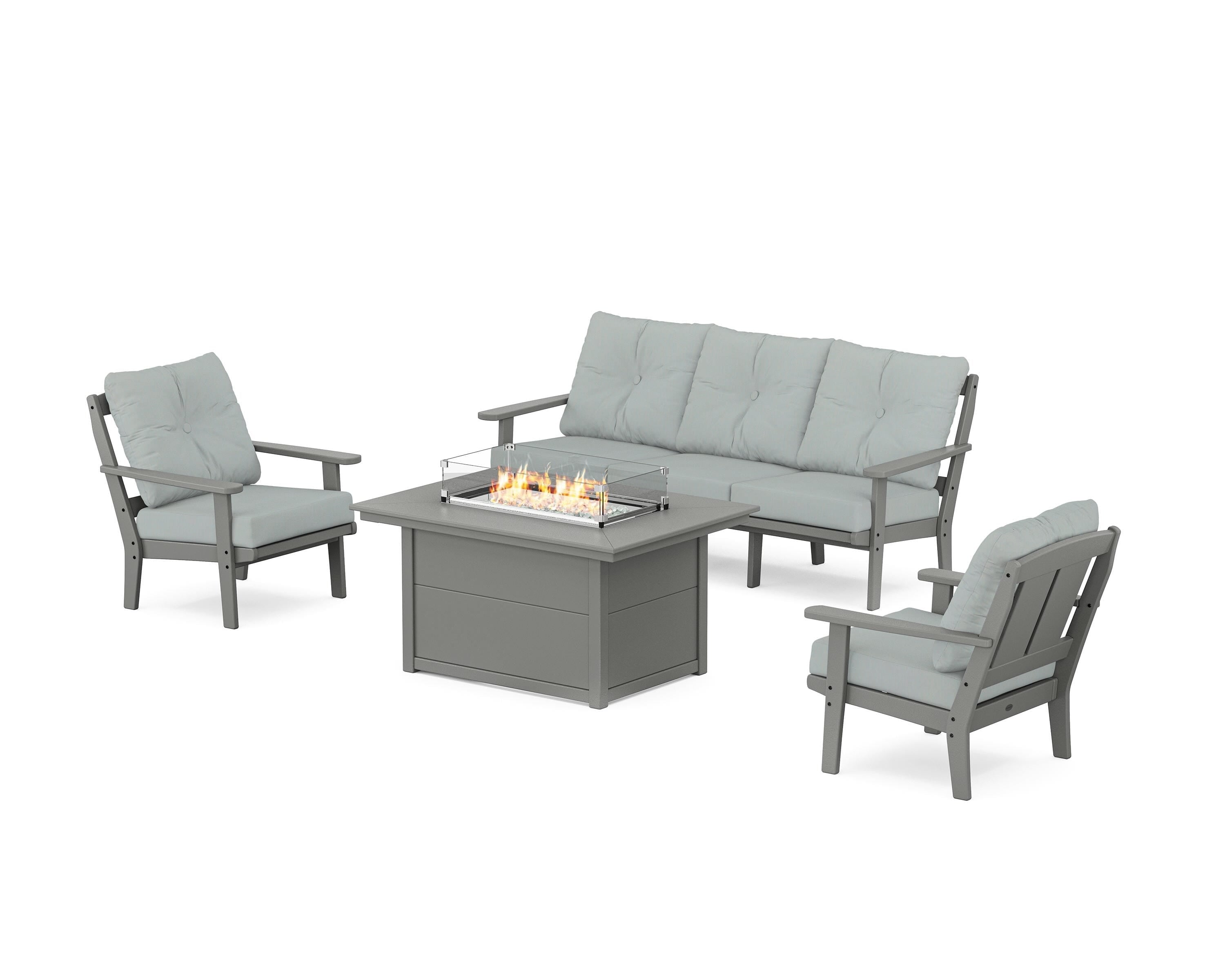 POLYWOOD® Mission Deep Seating Fire Pit Table Set in Slate Grey / Spa