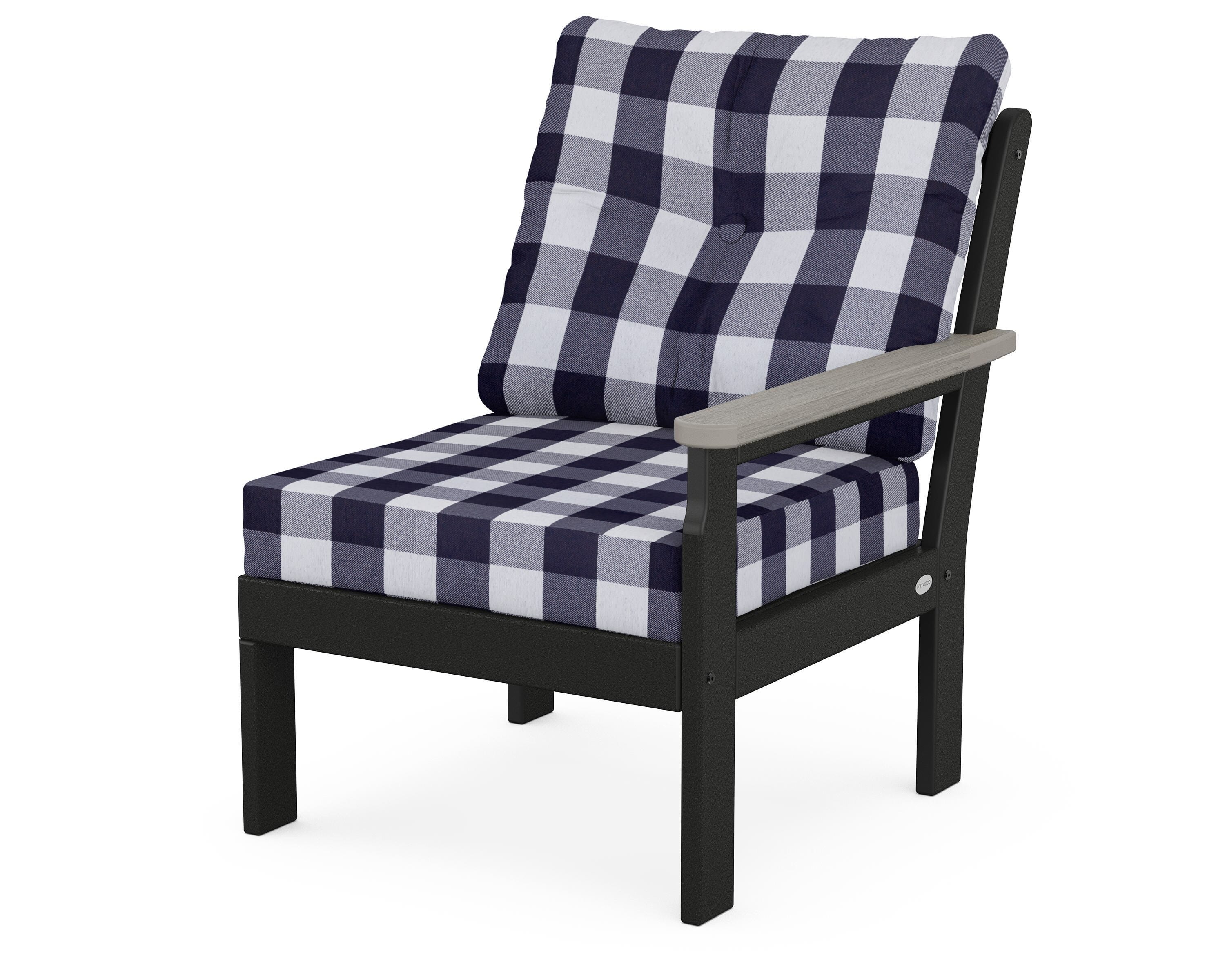 POLYWOOD® Vineyard Modular Right Arm Chair in Black / Driftwood / Buffalo Plaid Navy