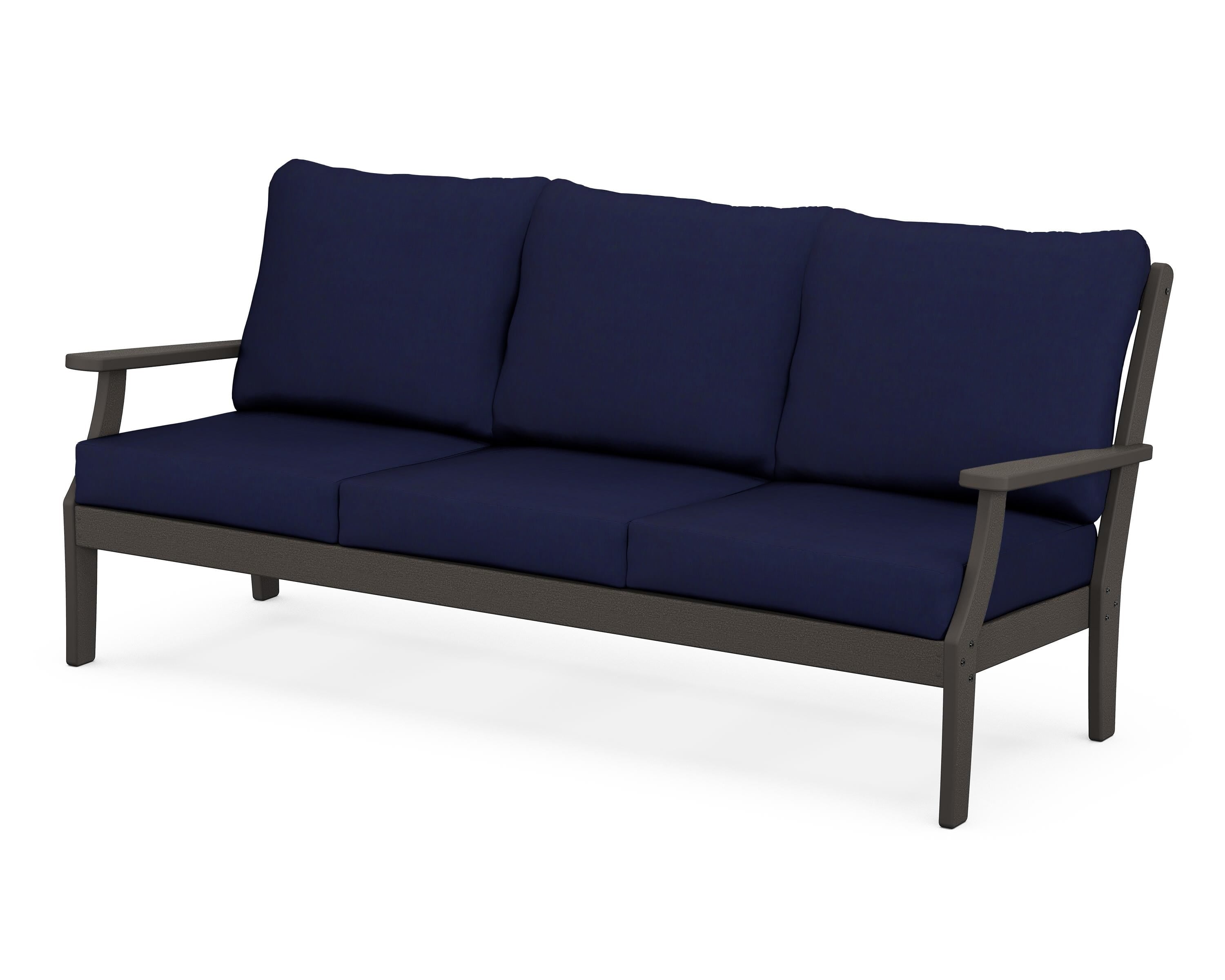 POLYWOOD® Braxton Deep Seating Sofa in Vintage Coffee / Navy