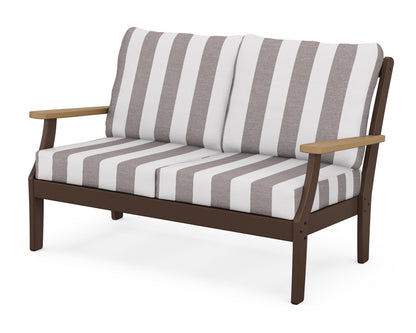 POLYWOOD® Braxton Deep Seating Loveseat in Mahogany / Natural / Cabana Stripe Grey Mist