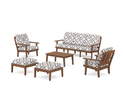 POLYWOOD® Mission 6-Piece Lounge Sofa Set in Teak / Trellis Grey Mist