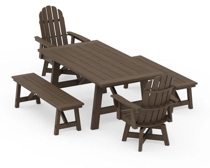 VineyardCurveback Adirondack Swivel Chair 5-Piece Rustic Farmhouse Dining Set With Benches