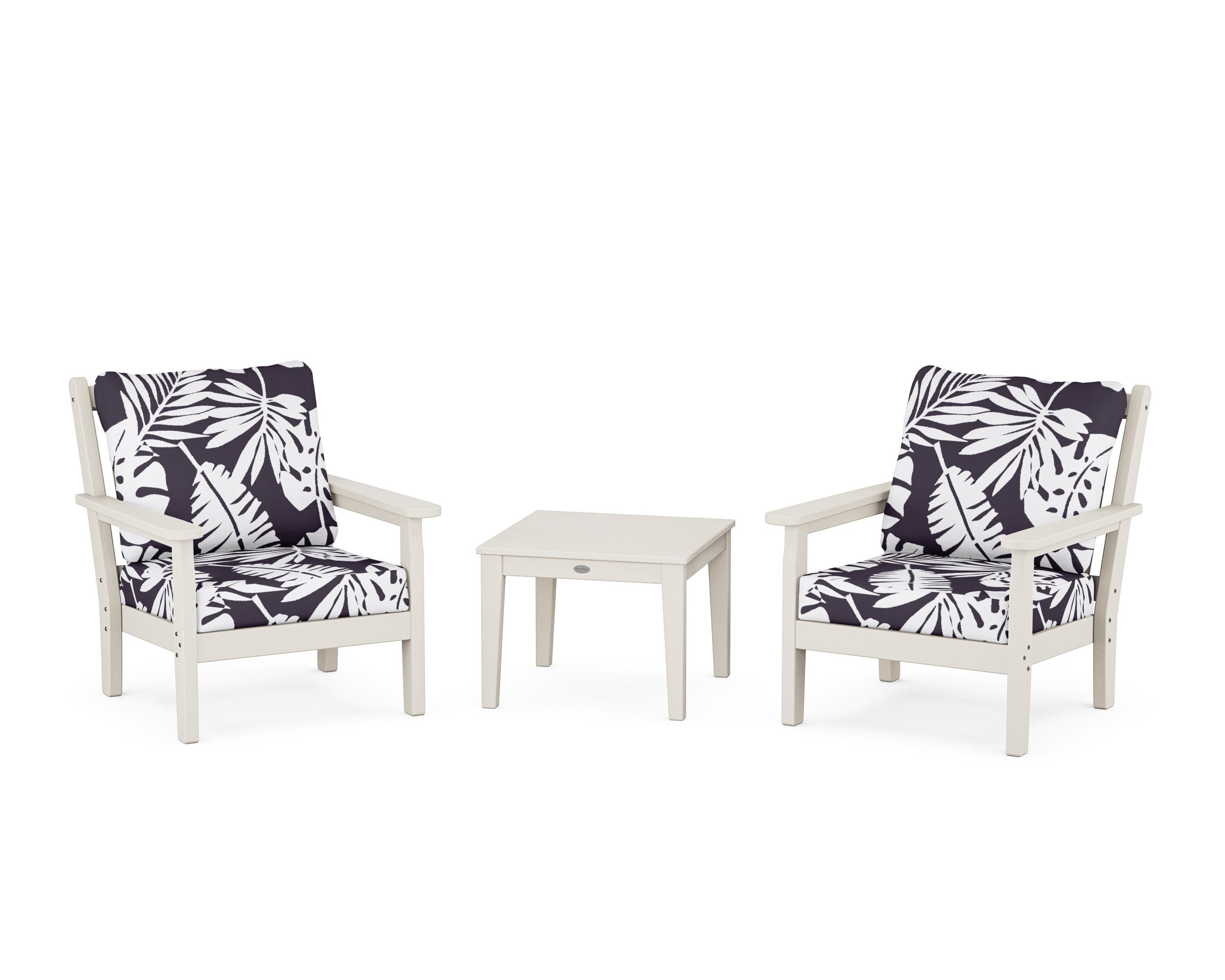 POLYWOOD® Chippendale 3-Piece Deep Seating Set in Sand / Leaf Navy