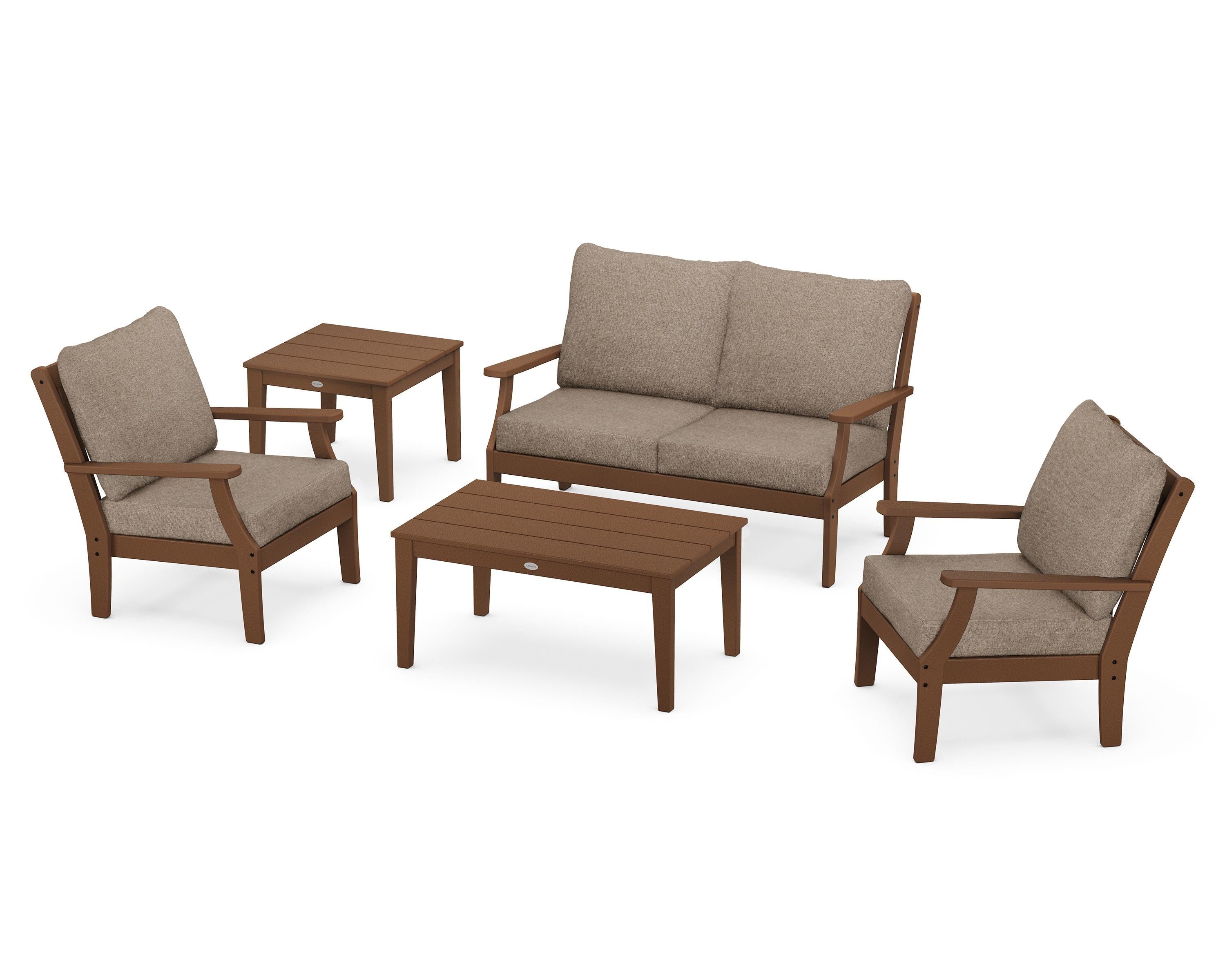 POLYWOOD® Braxton 5-Piece Deep Seating Set in Teak / Spiced Burlap