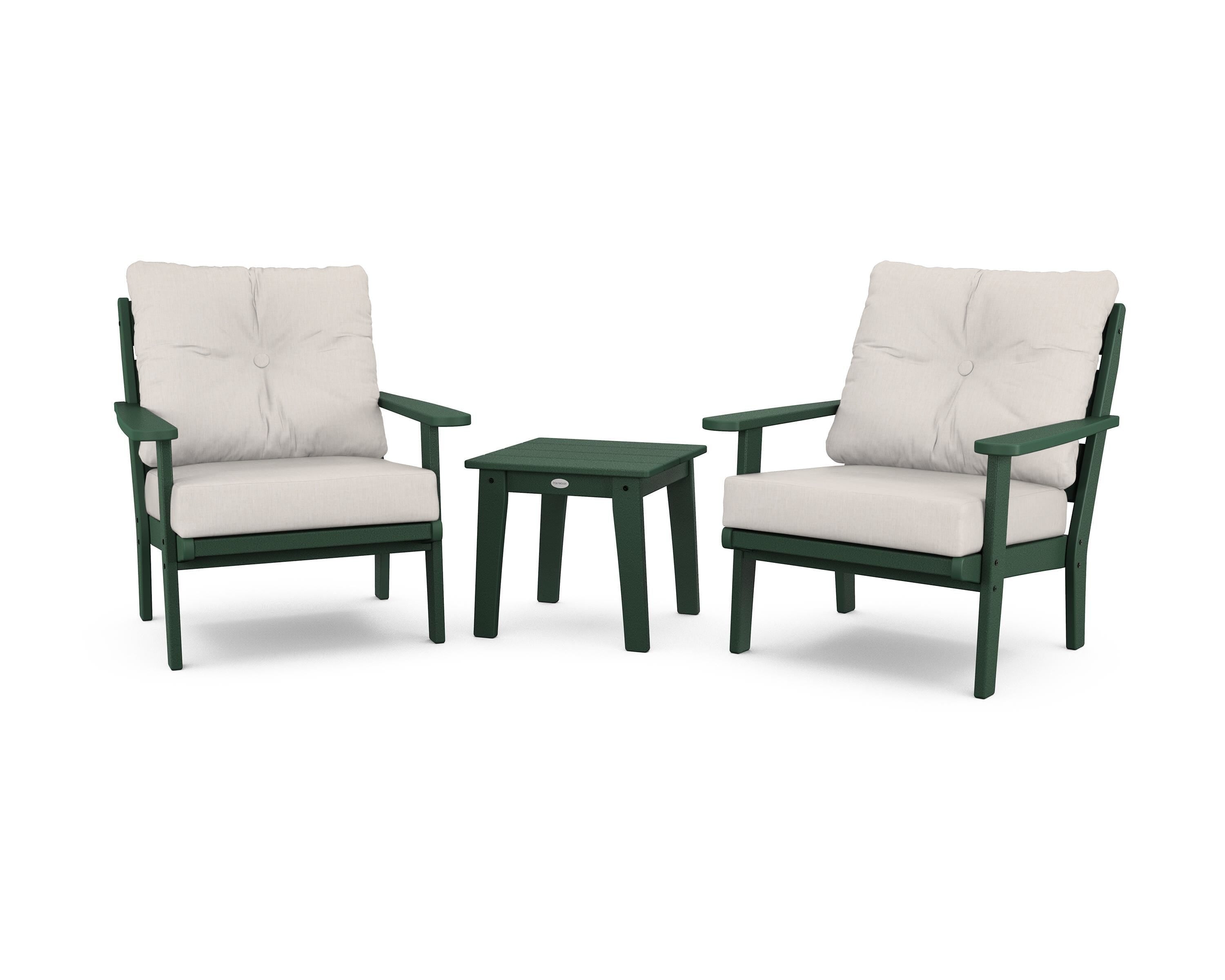 POLYWOOD® Lakeside 3-Piece Deep Seating Chair Set in Green / Cast Ash