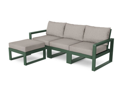 POLYWOOD® EDGE 4-Piece Modular Deep Seating Set with Ottoman in Green / Weathered Tweed
