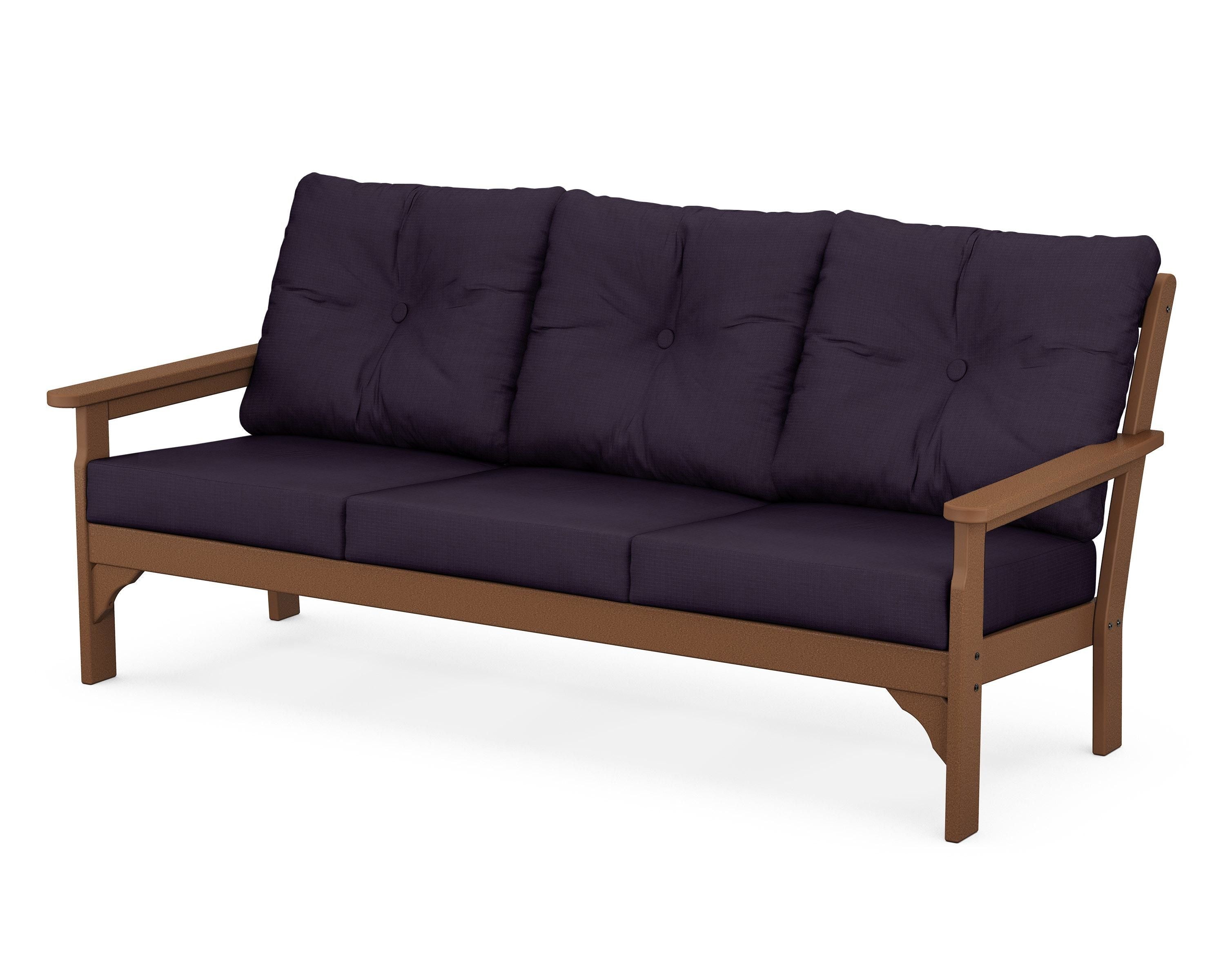 POLYWOOD® Vineyard Deep Seating Sofa in Teak / Navy Linen