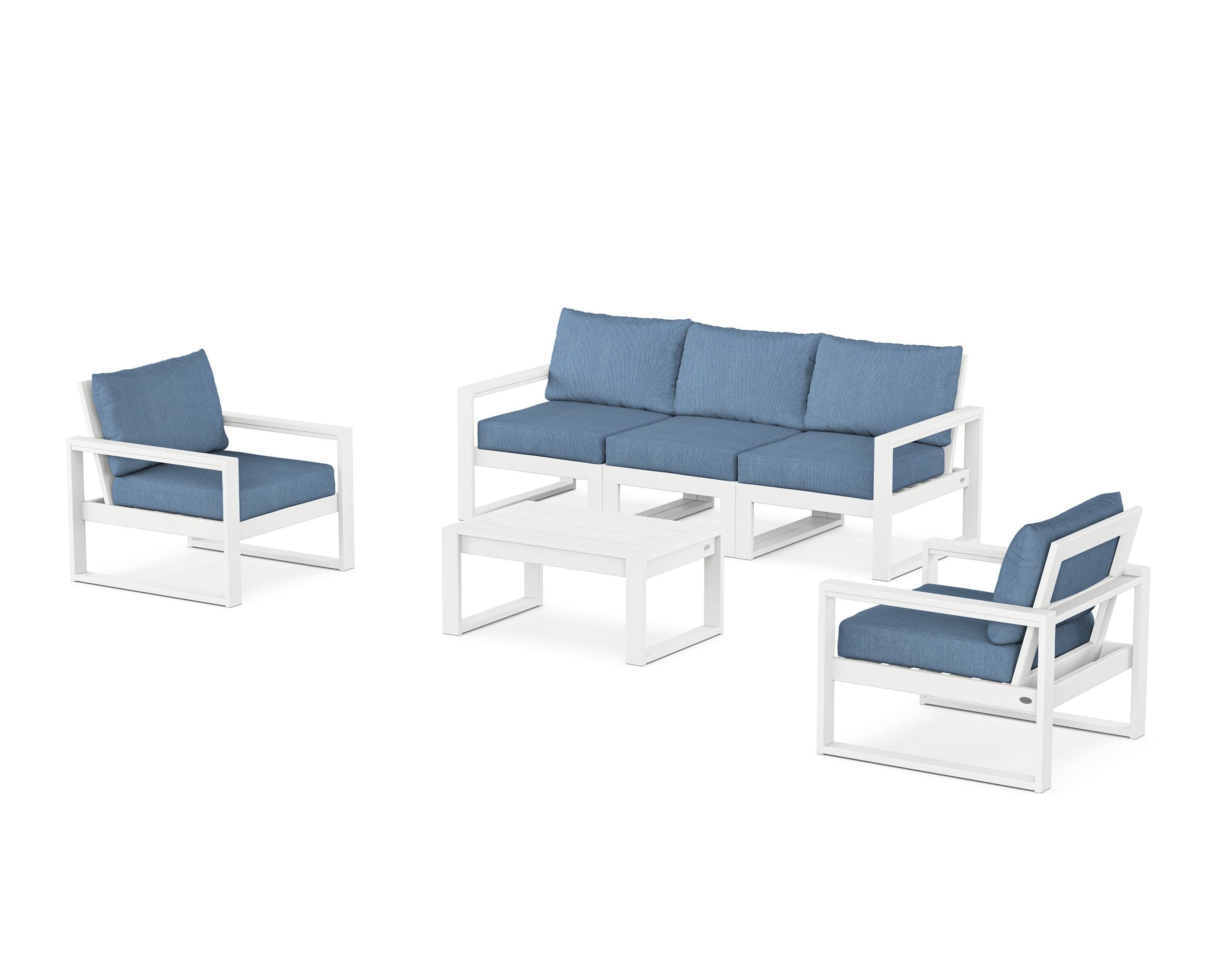 POLYWOOD® EDGE Sectional 4-Piece Deep Seating Set with Sofa in White / Sky Blue