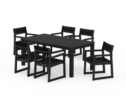 POLYWOOD® EDGE Sling Arm Chair 7-Piece Parsons Dining Set in Black / Black Sling