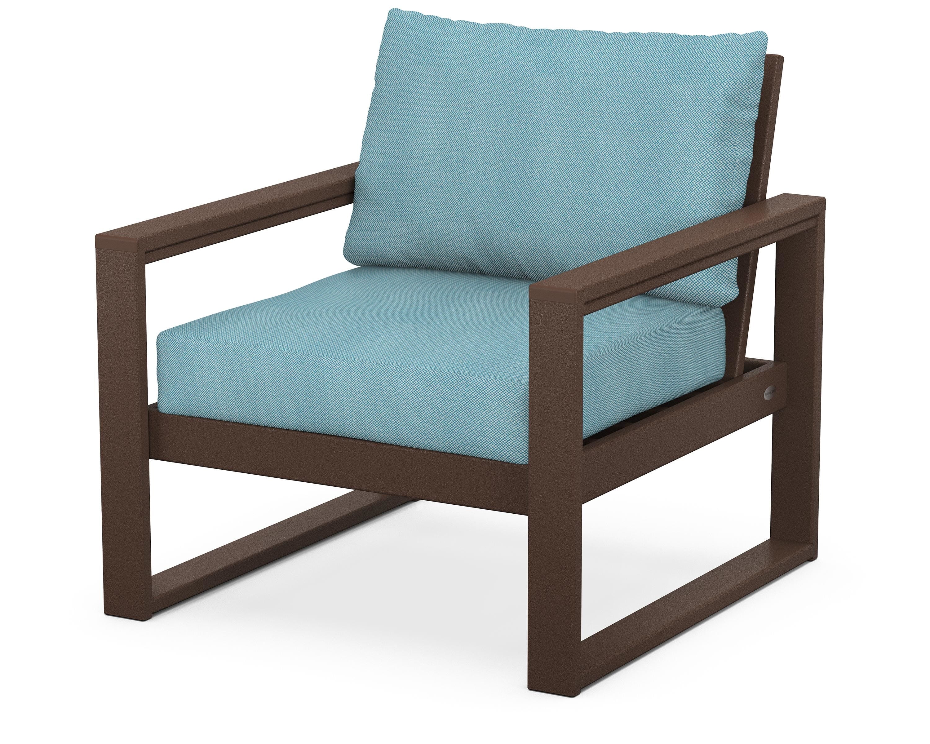 POLYWOOD® EDGE Club Chair in Mahogany / Lattice Sky Blue