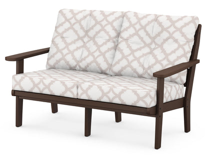 POLYWOOD® Lakeside Deep Seating Loveseat in Mahogany / Trellis Dune Burlap