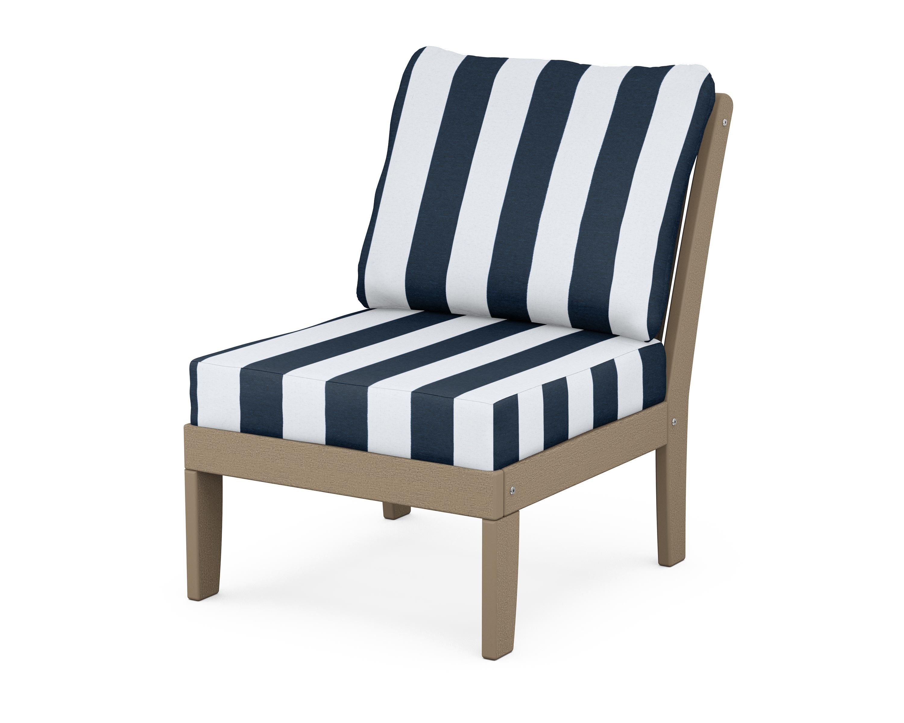 POLYWOOD® Braxton Modular Armless Chair in Vintage Sahara / Cabana Stripe Marine Indigo
