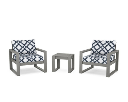 POLYWOOD® EDGE Sectional 3-Piece Deep Seating Set in Slate Grey / Trellis Marine Indigo