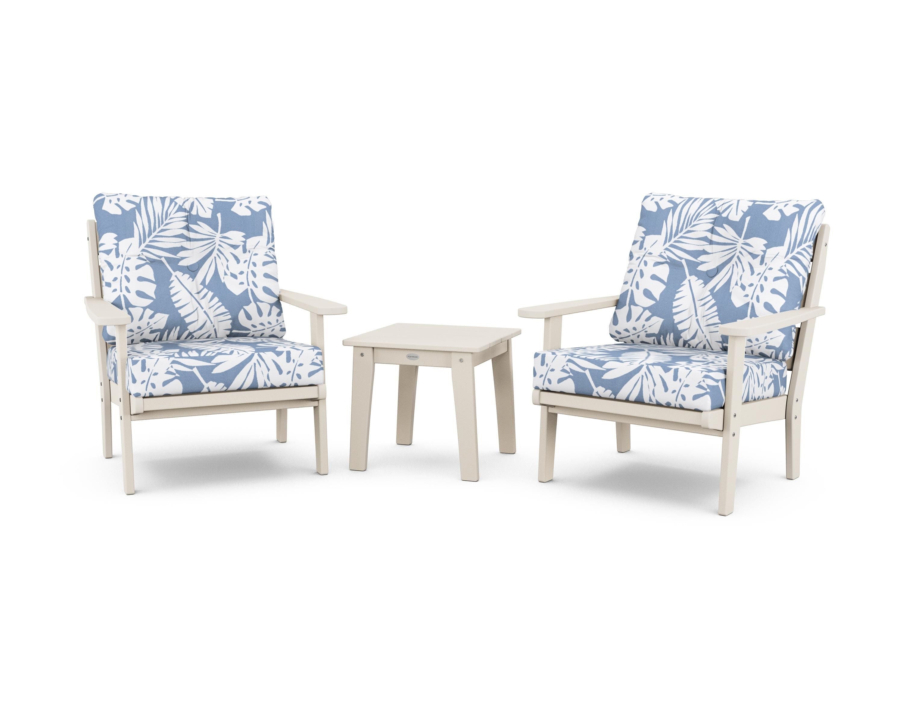 POLYWOOD® Lakeside 3-Piece Deep Seating Chair Set in Sand / Leaf Sky Blue