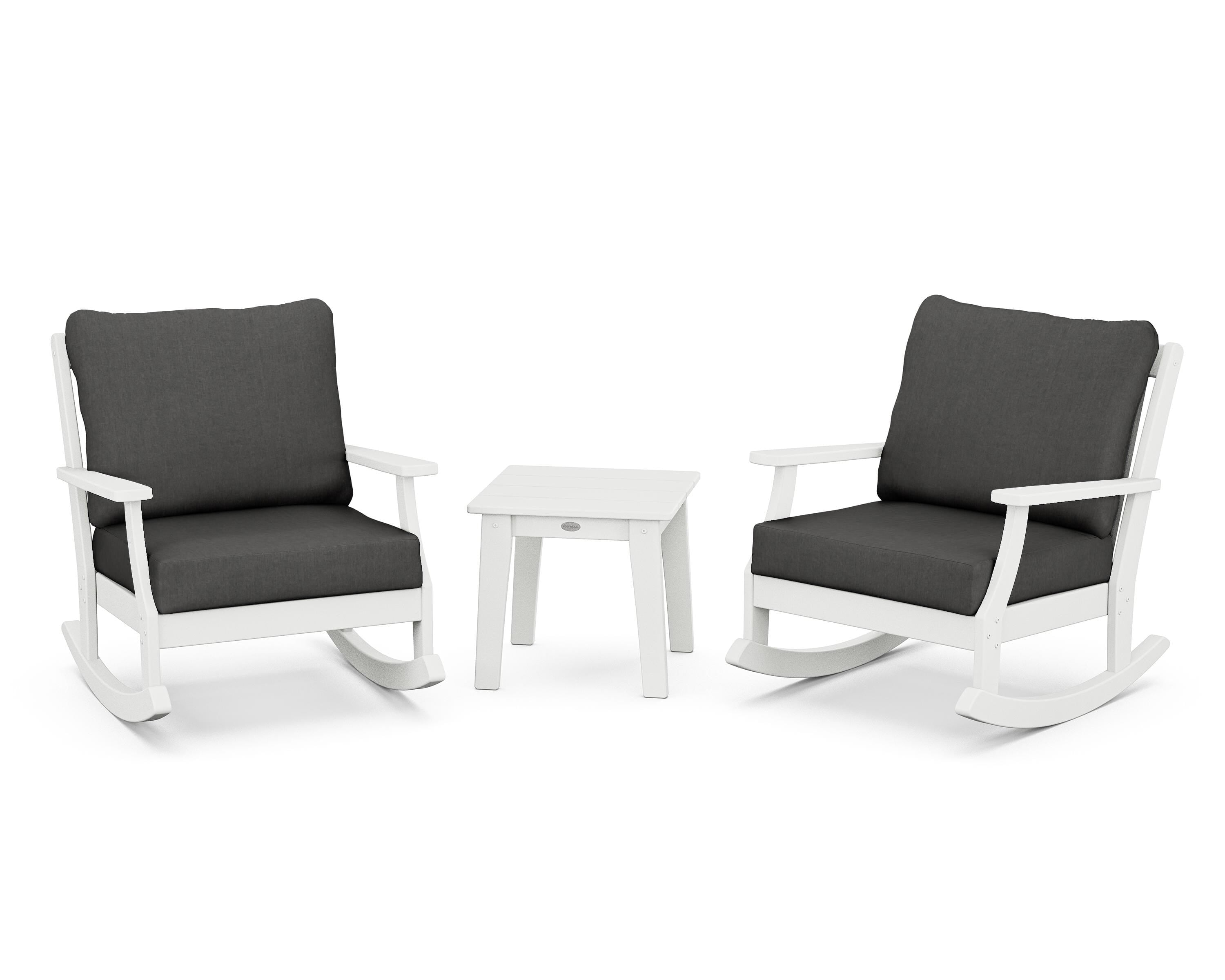 POLYWOOD® Braxton 3-Piece Deep Seating Rocker Set in White / Spectrum Carbon