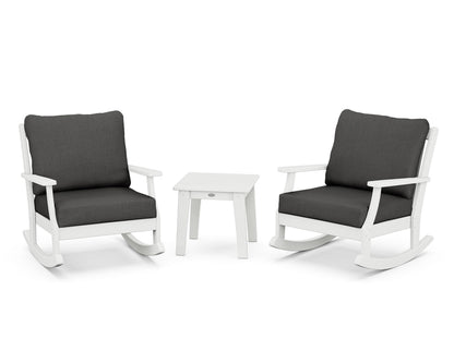 POLYWOOD® Braxton 3-Piece Deep Seating Rocker Set in White / Spectrum Carbon