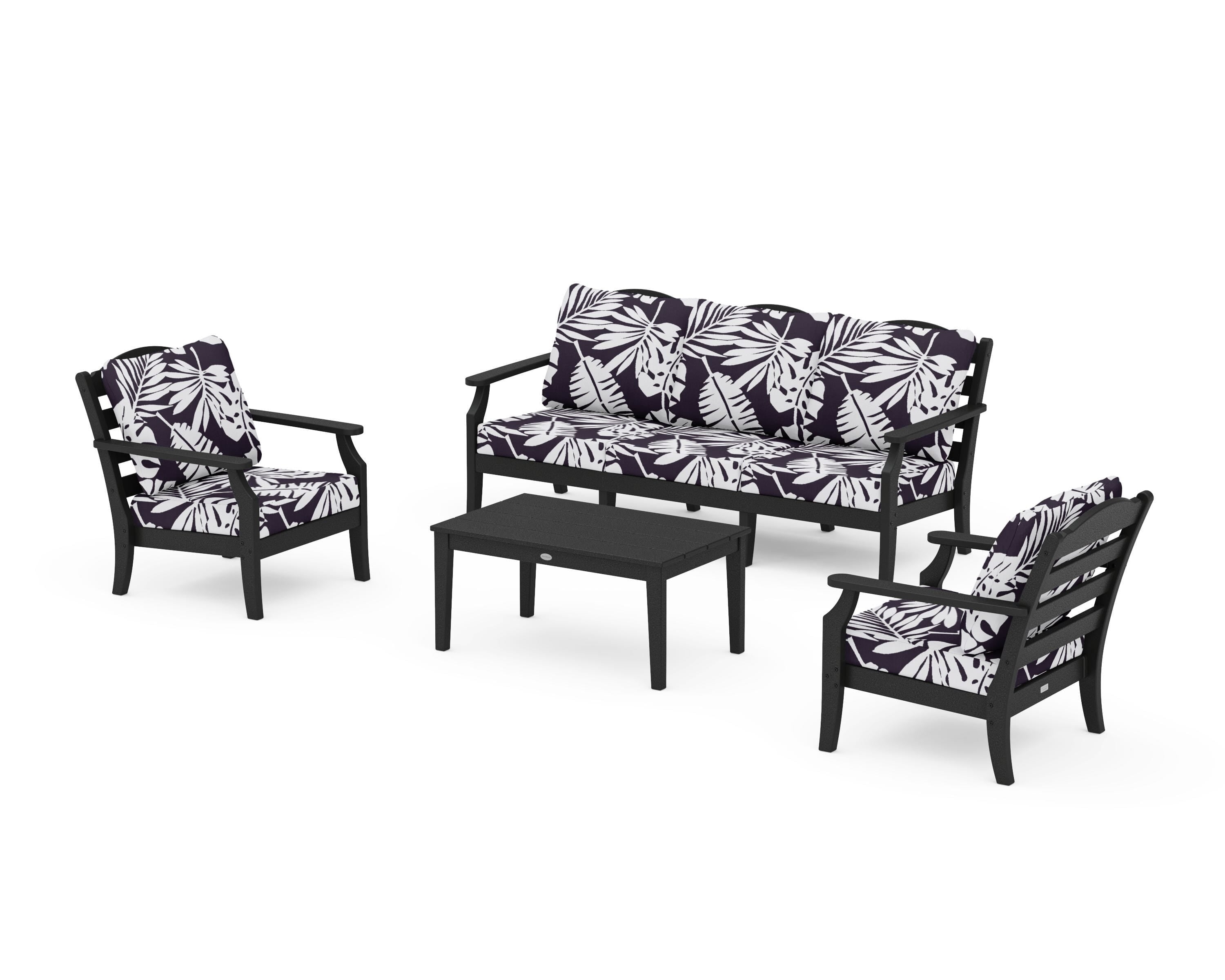 Draper James™ by  POLYWOOD® Savannah 4-Piece Deep Seating Set with Sofa in Black / Leaf Navy