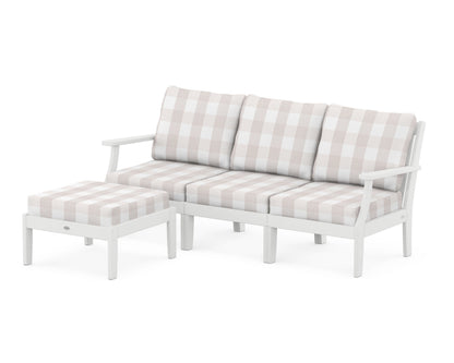 POLYWOOD® Braxton Modular 4-Piece Deep Seating Set with Ottoman in White / Buffalo Plaid Dune Burlap