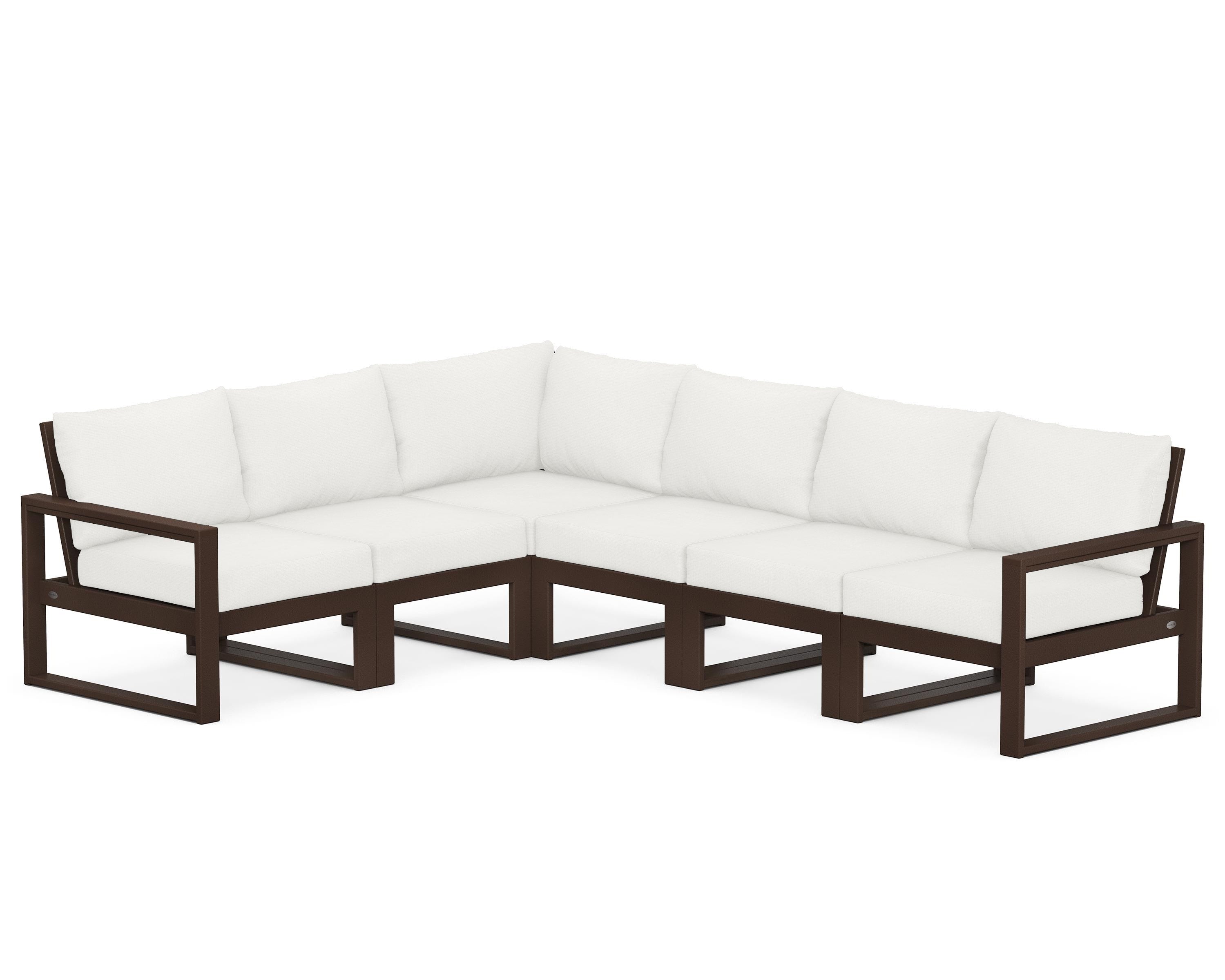 POLYWOOD® EDGE 6-Piece Modular Deep Seating Set in Mahogany / Natural Linen