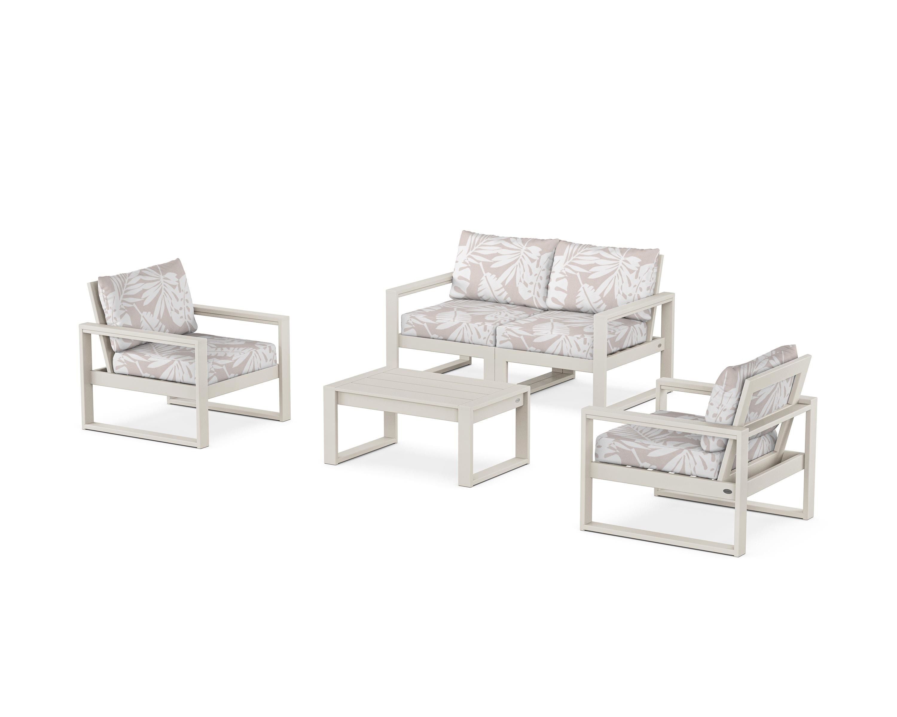 POLYWOOD® EDGE Sectional 4-Piece Deep Seating Set with Loveseat in Sand / Leaf Dune Burlap