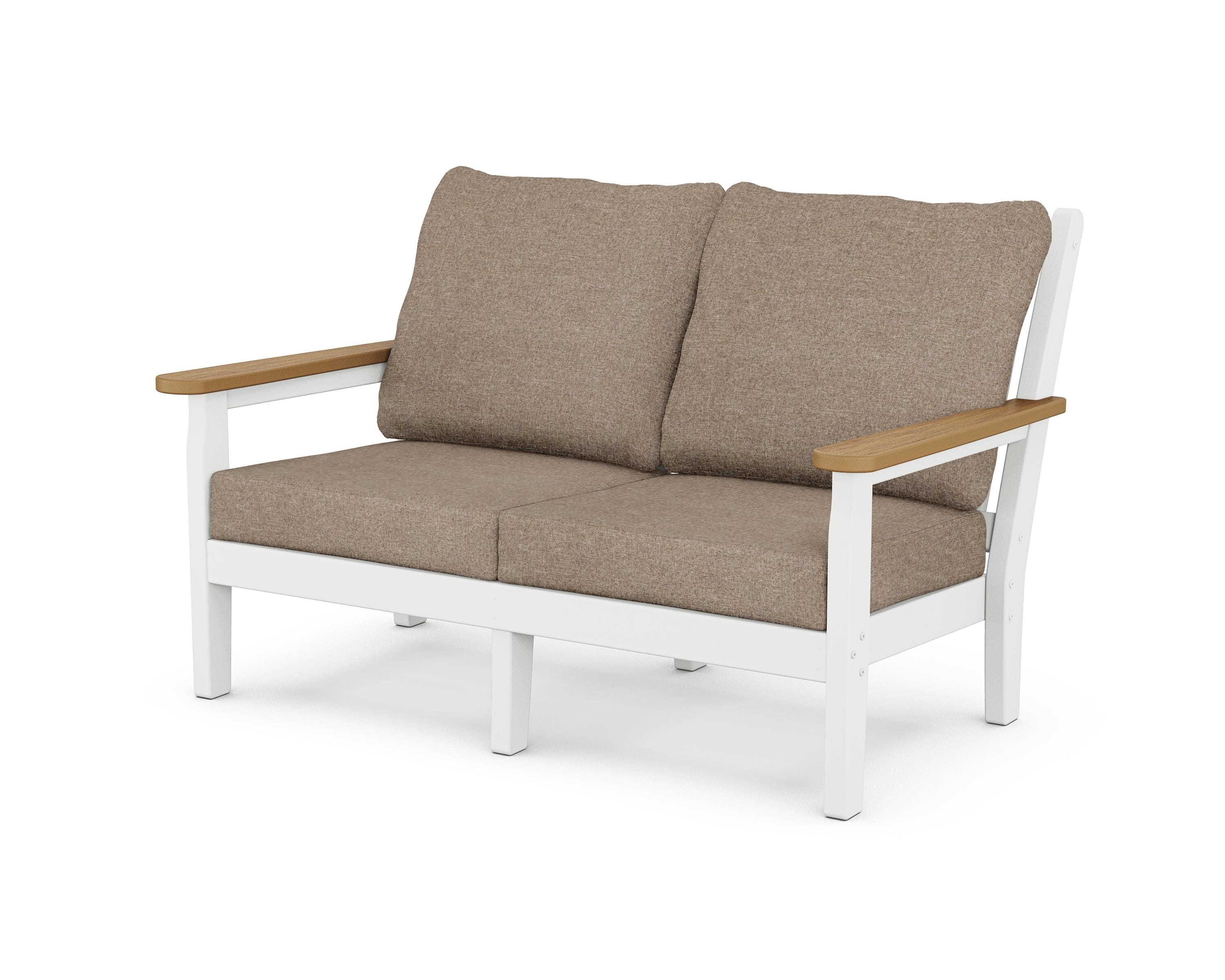 POLYWOOD® Chippendale Deep Seating Loveseat in White / Natural / Spiced Burlap