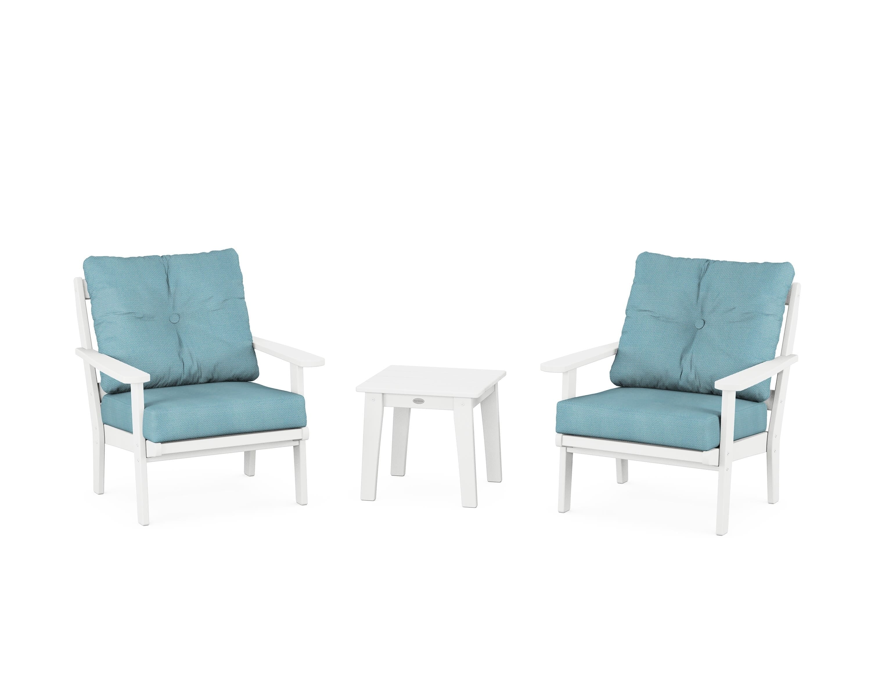 POLYWOOD® Mission 3-Piece Deep Seating Set in White / Lattice Sky Blue