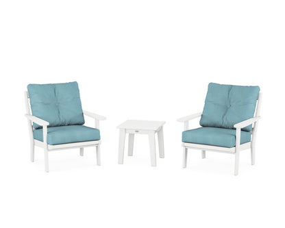 POLYWOOD® Mission 3-Piece Deep Seating Set in White / Lattice Sky Blue