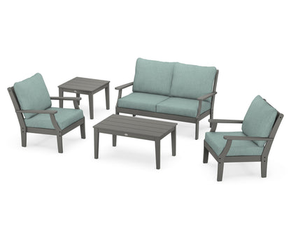 POLYWOOD® Braxton 5-Piece Deep Seating Set in Slate Grey / Glacier Spa