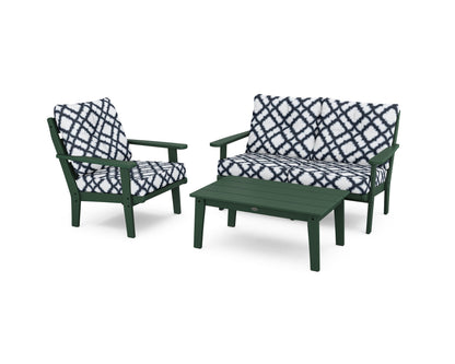 POLYWOOD® Lakeside 3-Piece Deep Seating Set in Green / Trellis Marine Indigo