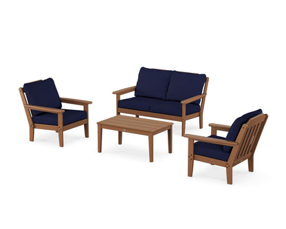 Country Living Cottage 4-Piece Deep Seating Set with Loveseat in Teak / Navy
