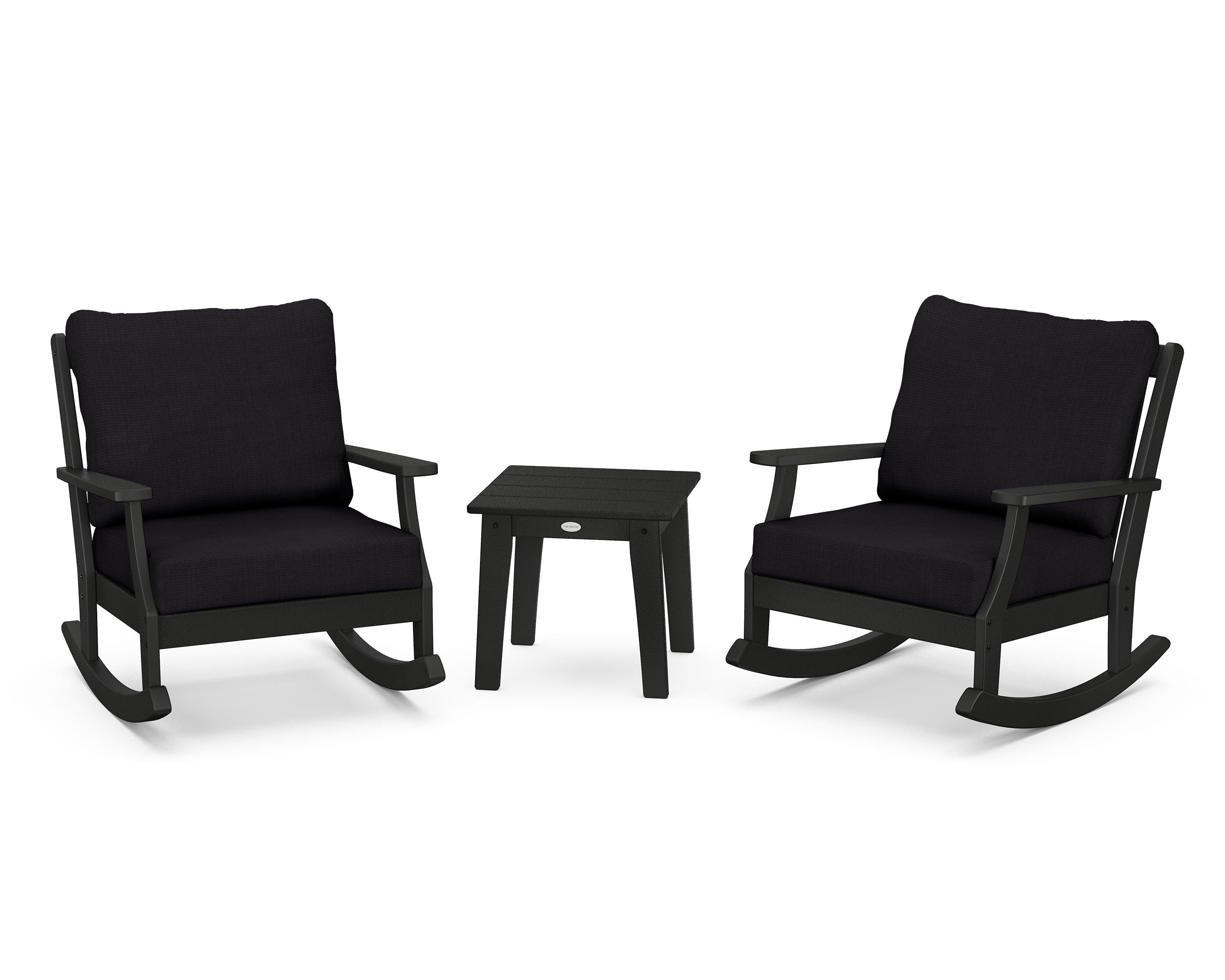 POLYWOOD® Braxton 3-Piece Deep Seating Rocker Set in Black / Midnight Linen