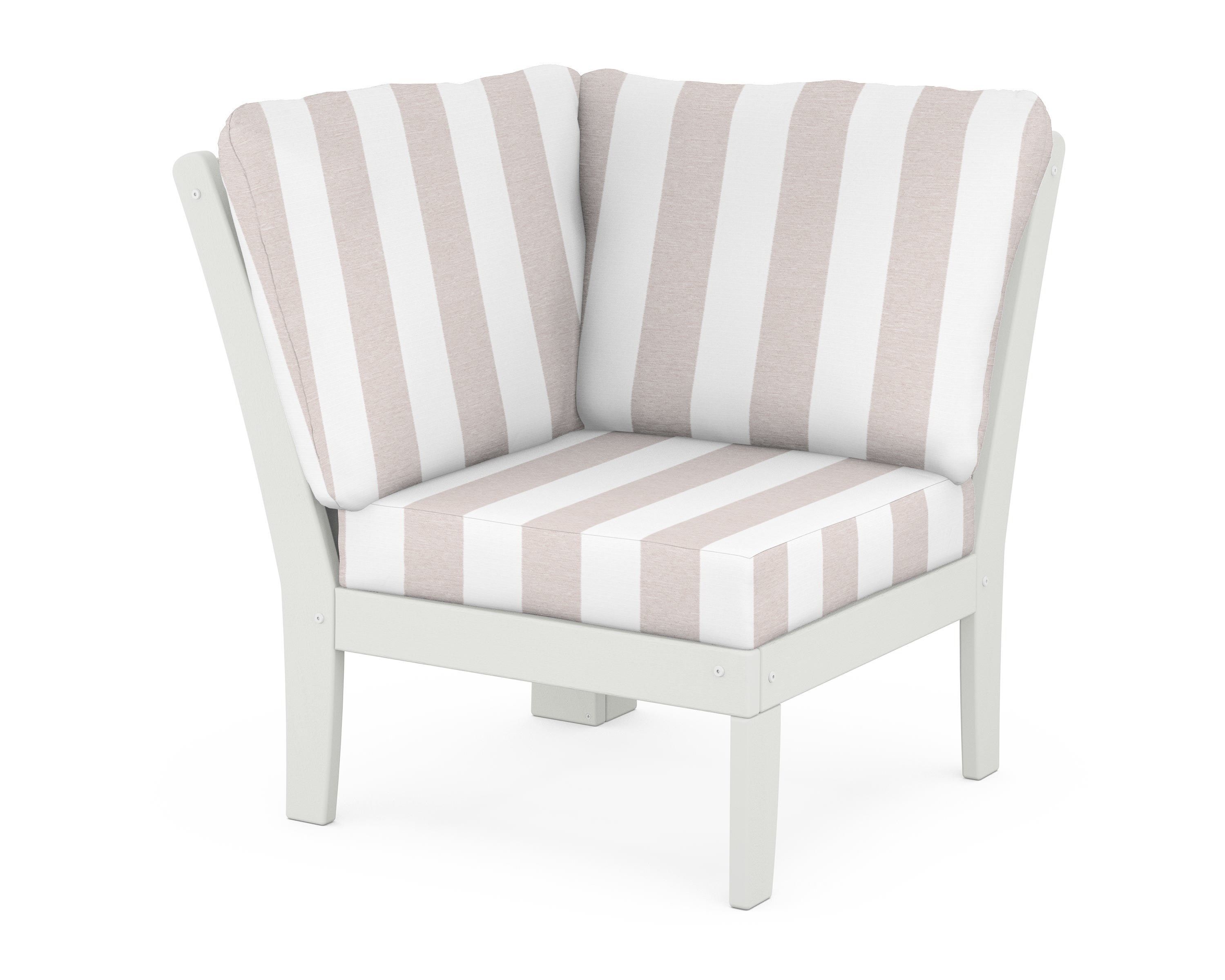 POLYWOOD® Braxton Modular Corner Chair in Vintage White / Cabana Stripe Dune Burlap