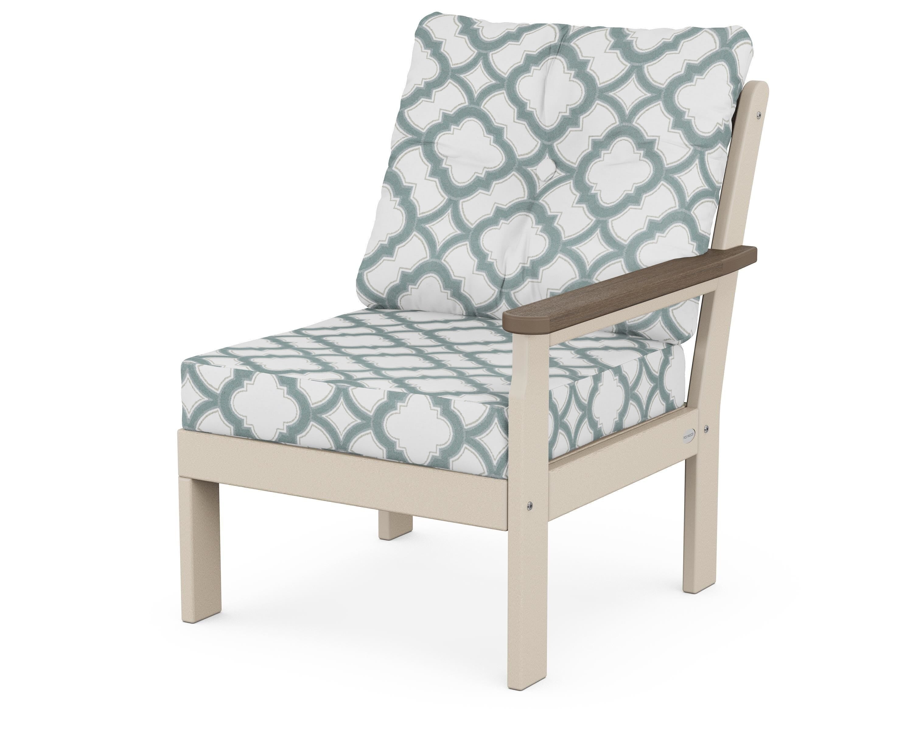 POLYWOOD® Vineyard Modular Right Arm Chair in Sand / Kona / Trellis Glacier Spa