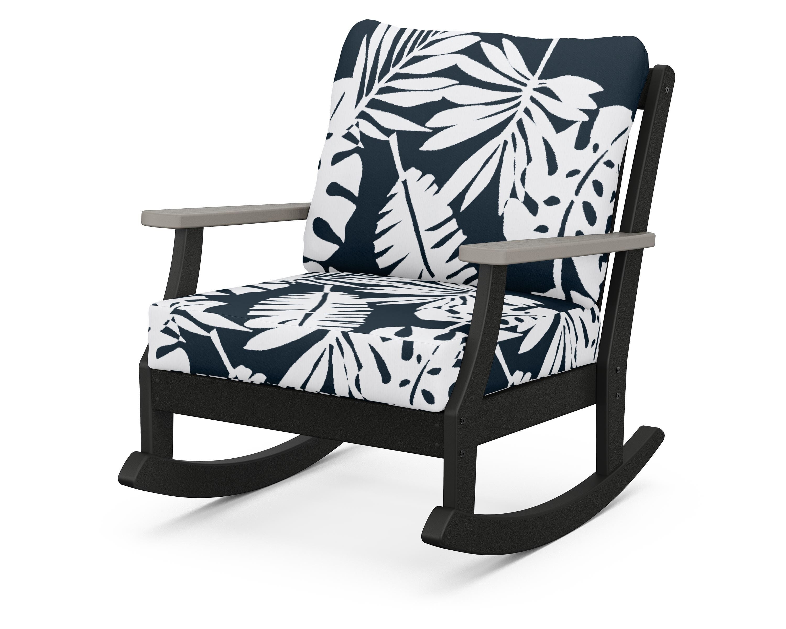POLYWOOD® Braxton Deep Seating Rocking Chair in Black / Driftwood / Leaf Marine Indigo
