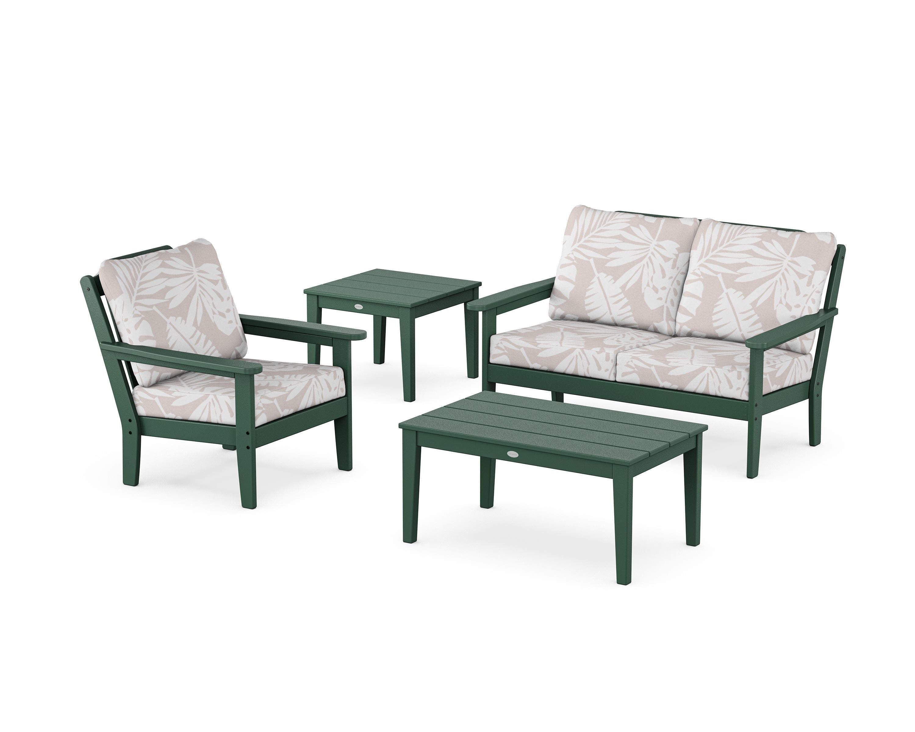Country Living Wovendale 4-Piece Deep Seating Set in Green / Leaf Dune Burlap
