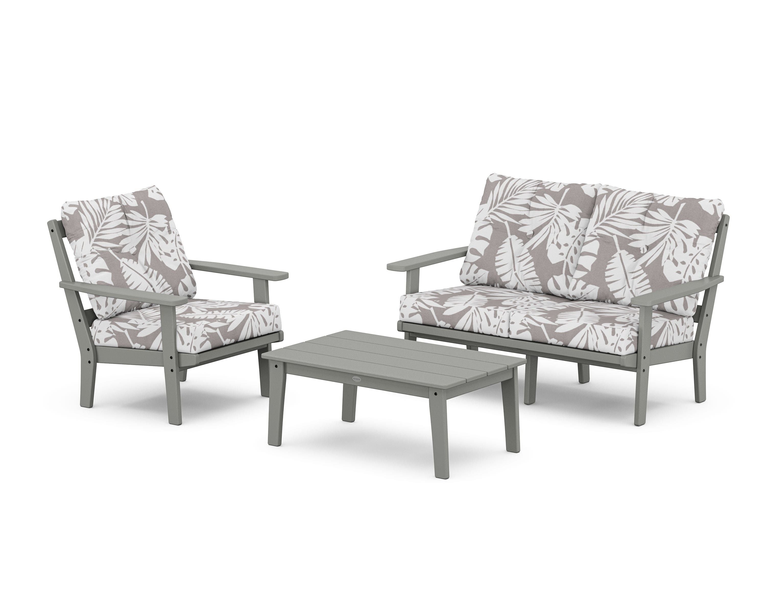 POLYWOOD® Oxford 3-Piece Deep Seating Set with Loveseat in Slate Grey / Leaf Grey Mist
