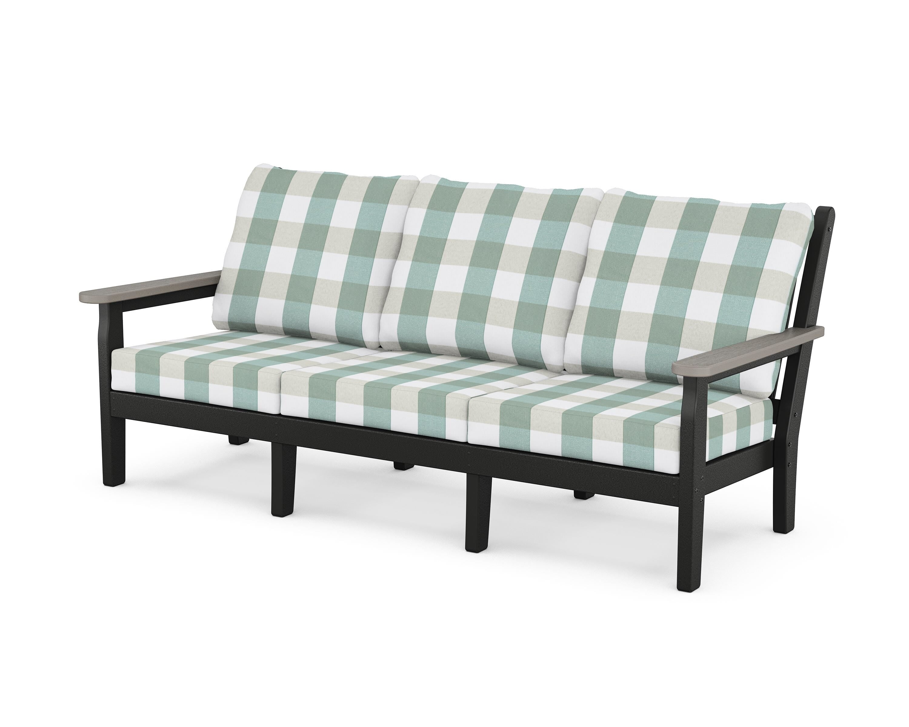 POLYWOOD® Chippendale Deep Seating Sofa in Black / Driftwood / Buffalo Plaid Glacier Spa